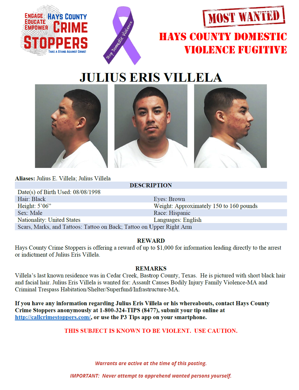 Villela most wanted poster