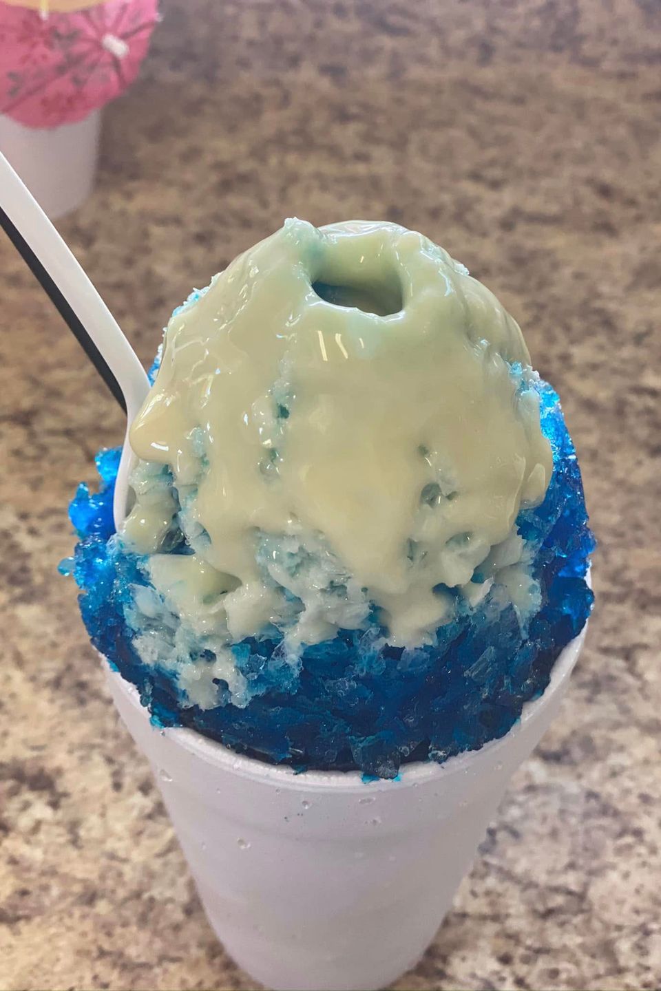 Blue Raspberry snowball with condensed milk