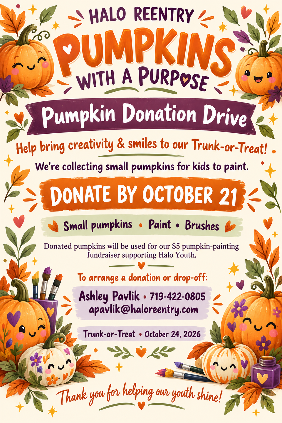 Pumpkins with a purpose donation drive