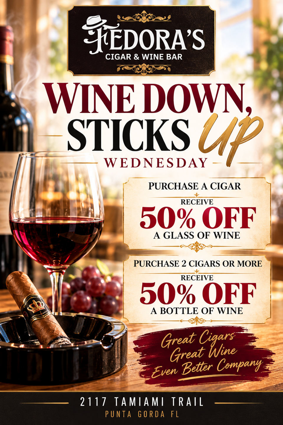 Wine down, sticks up wednesday