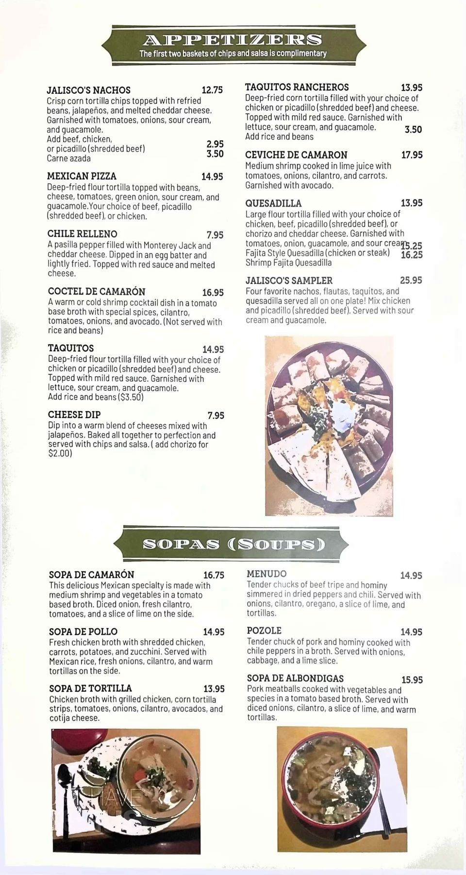 Jalisco's menu 2