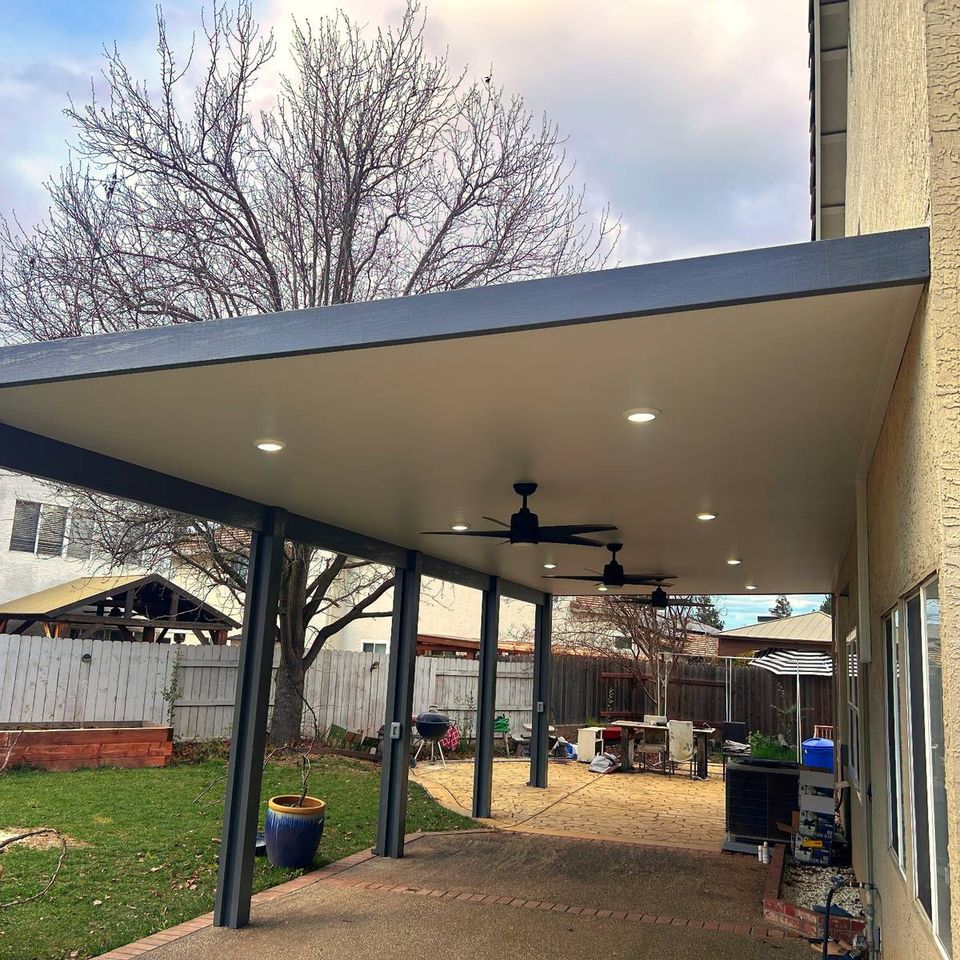 Modern attached covered patio addition for backyard remodel in Elk Grove CA