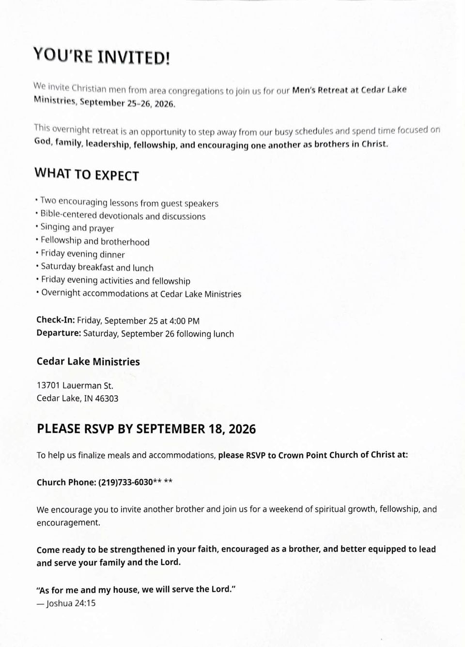 Mens retreat details
