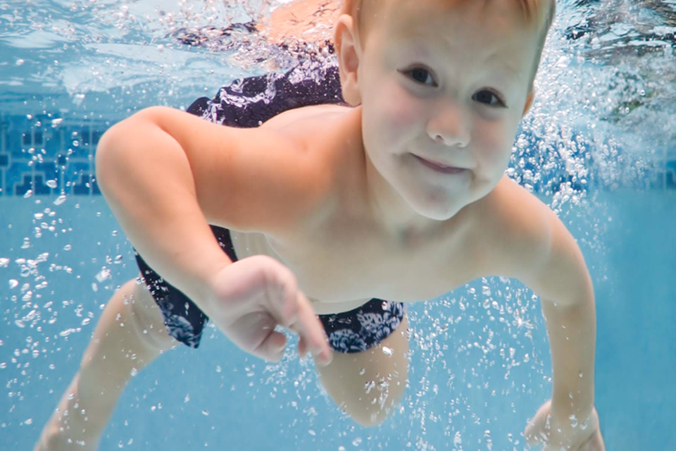 Baby face in pool
