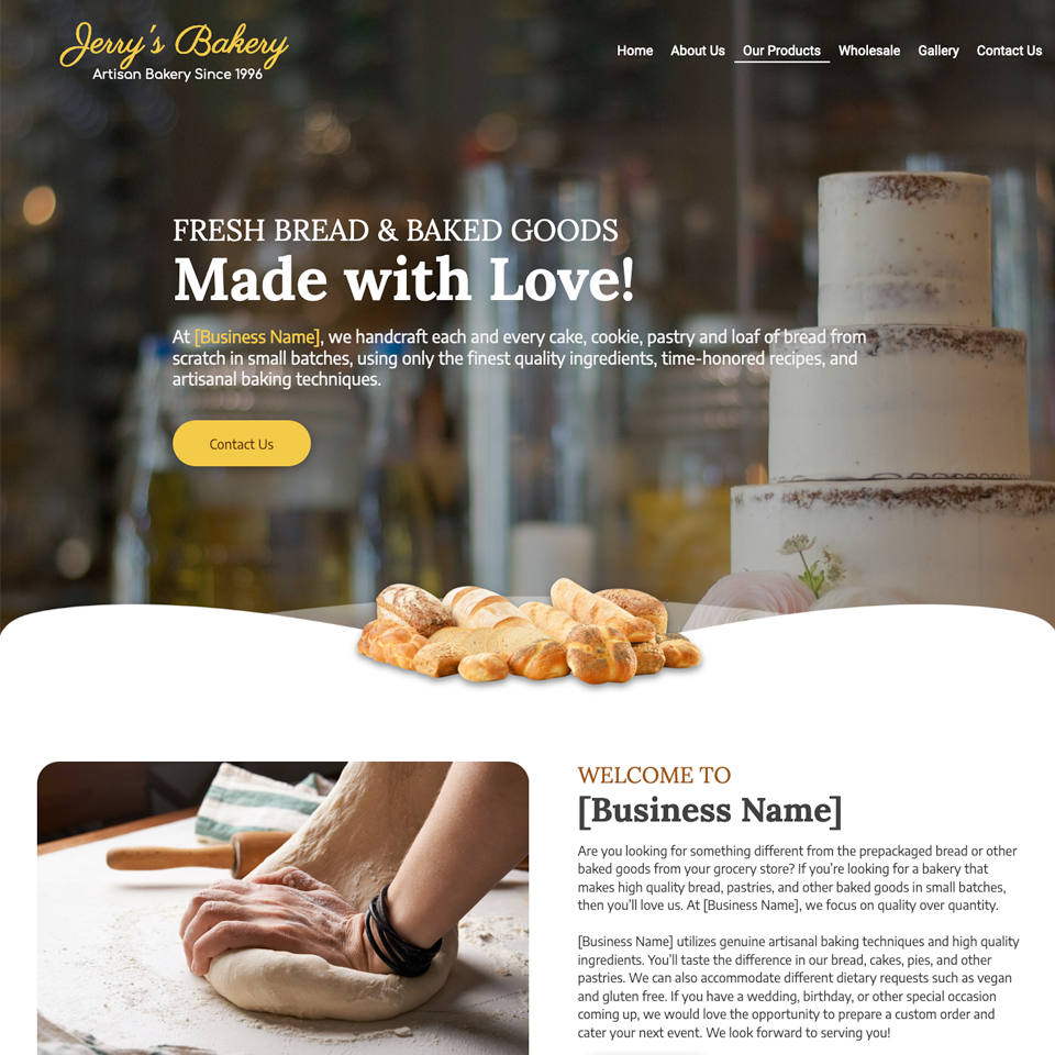 Artisan bakery website design theme