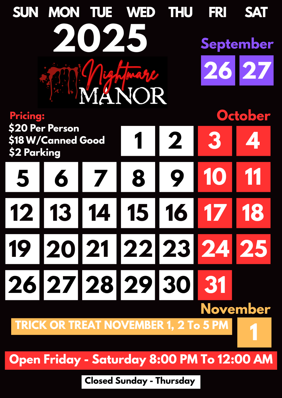 2025 nightmare manor calendar