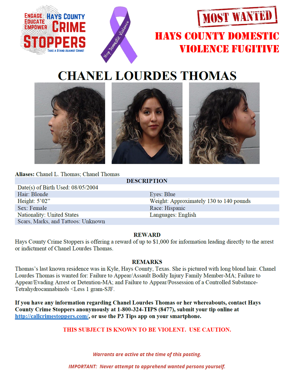 Thomas most wanted poster