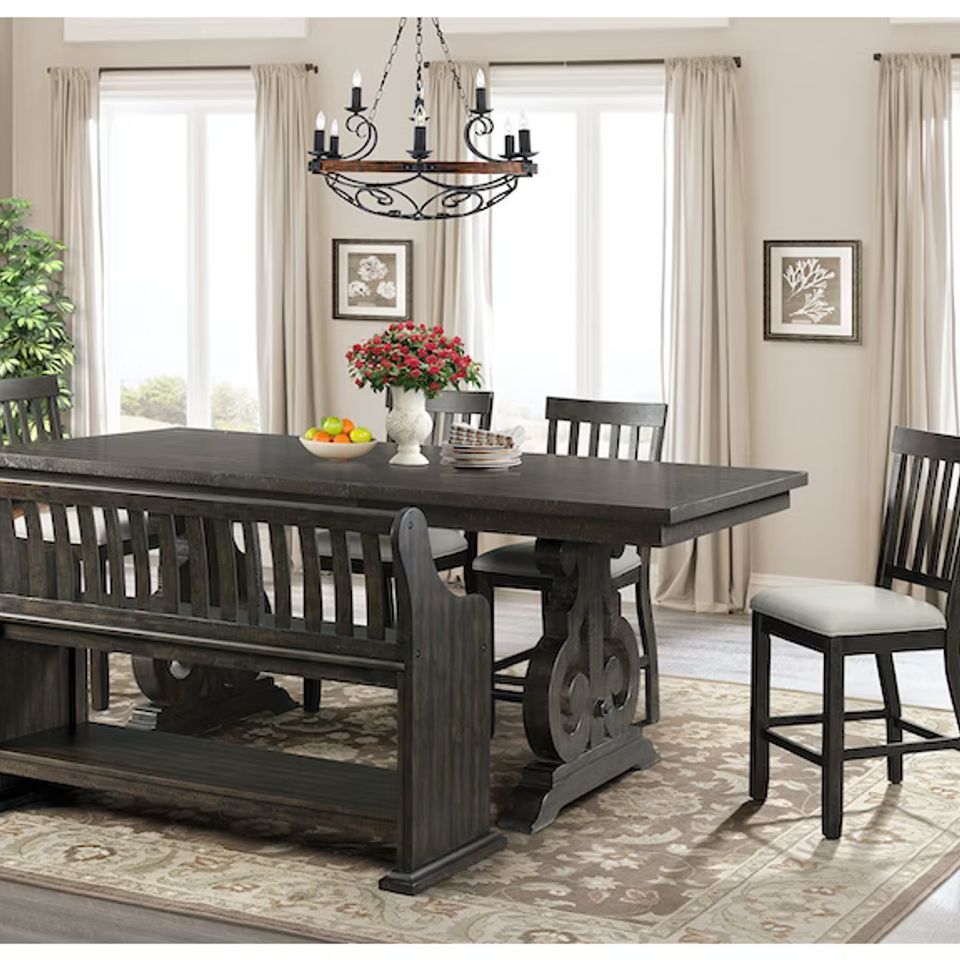 Stone counterheight dining table open 4 chair  bench