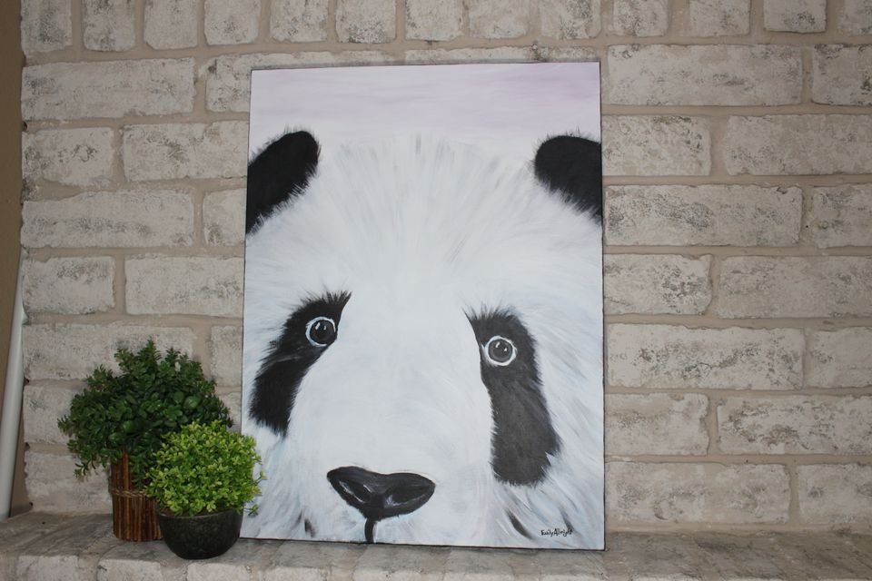 panda bear face acrylic painting artwork by artist Emily Albright
