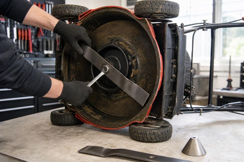 Small engine mower blade sharpening
