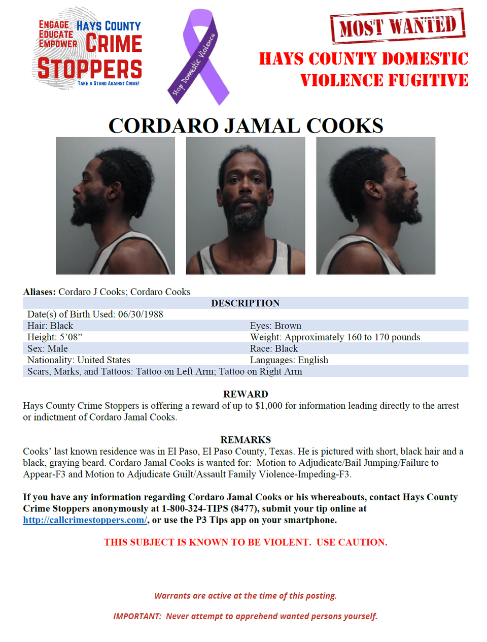 Cooks most wanted poster