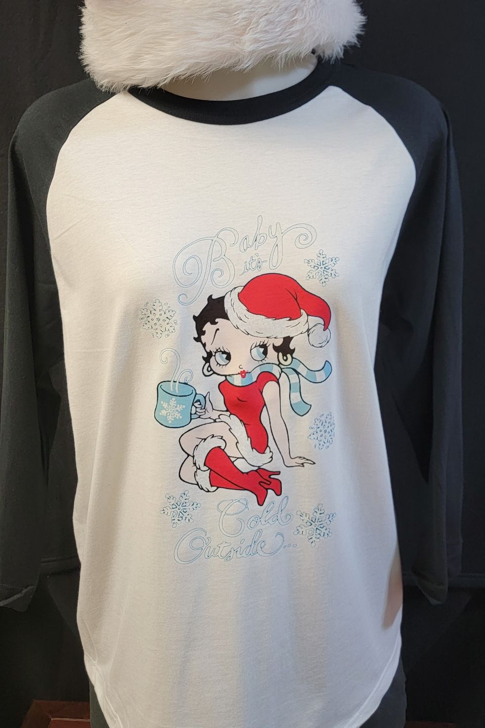"Baby it's cold outside" Betty Boop t-shirt designed by SaRi's Creations using Direct to Film (DTF) technique. 