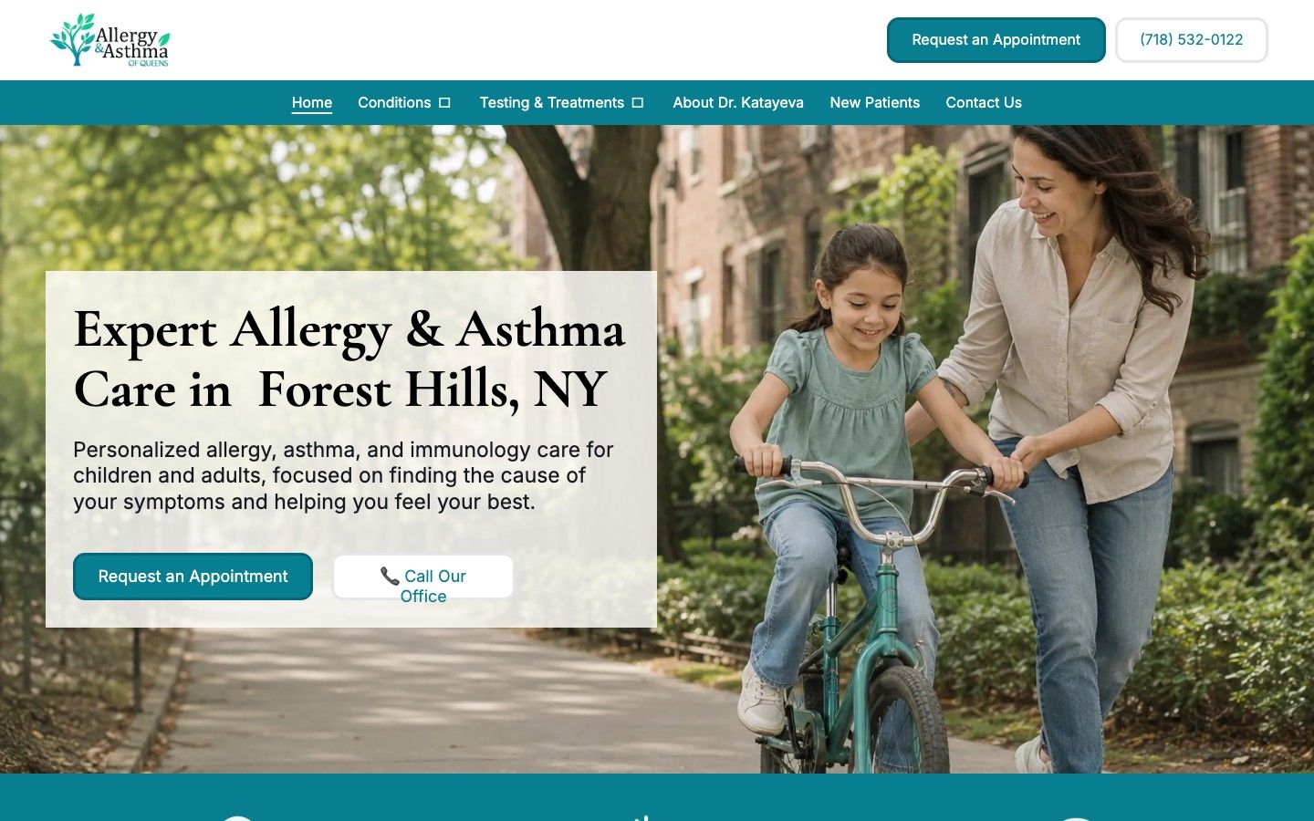 Home page of the Allergy & Asthma of Queens website we built