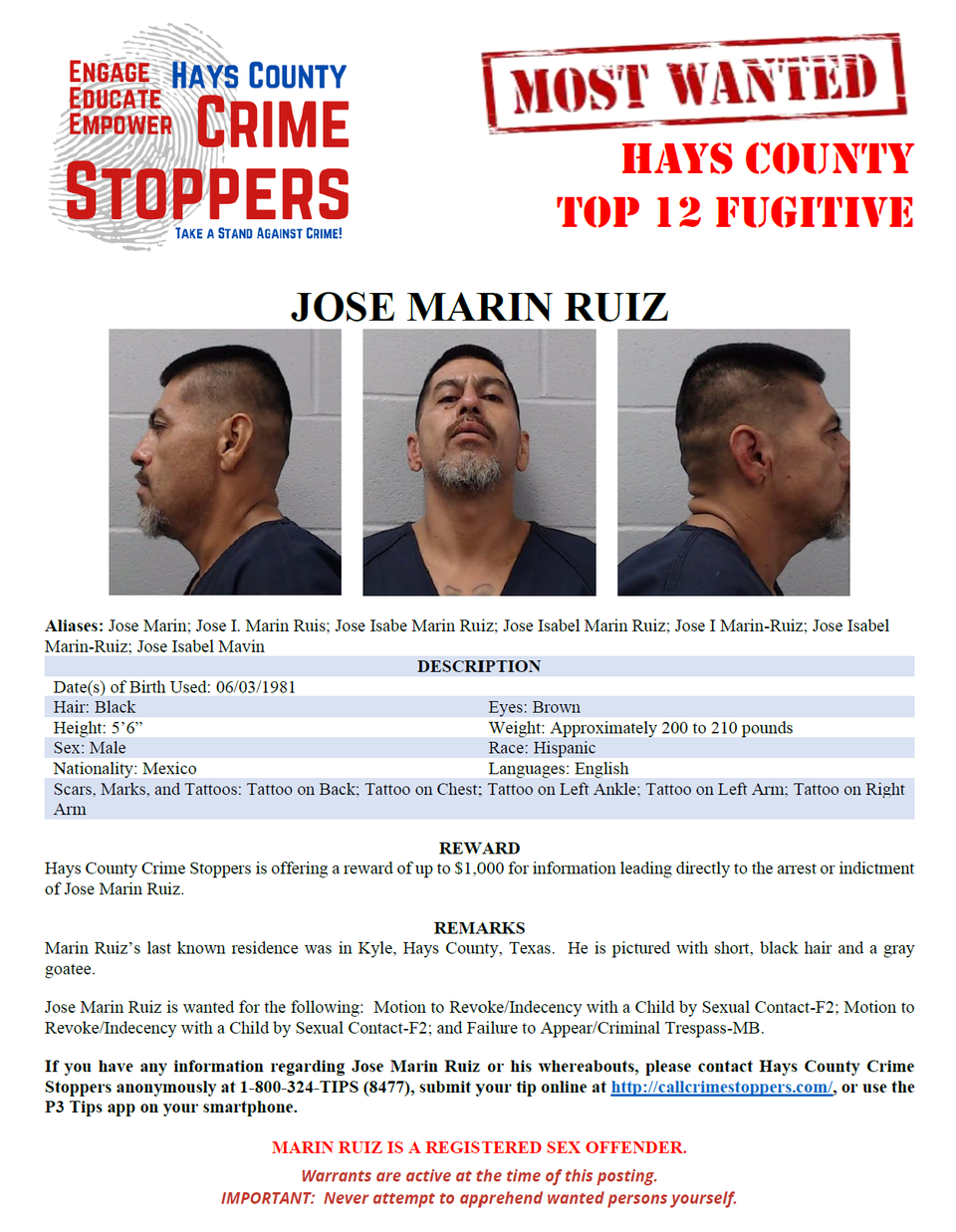 Marin ruiz most wanted poster