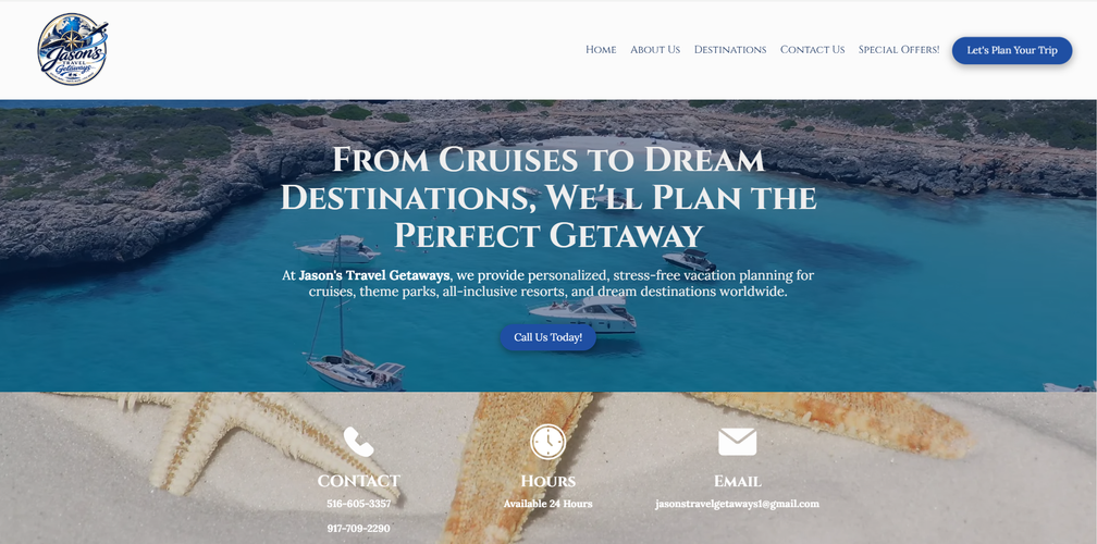 Jason's Travel Getaways website designed by Pixeloft Creative