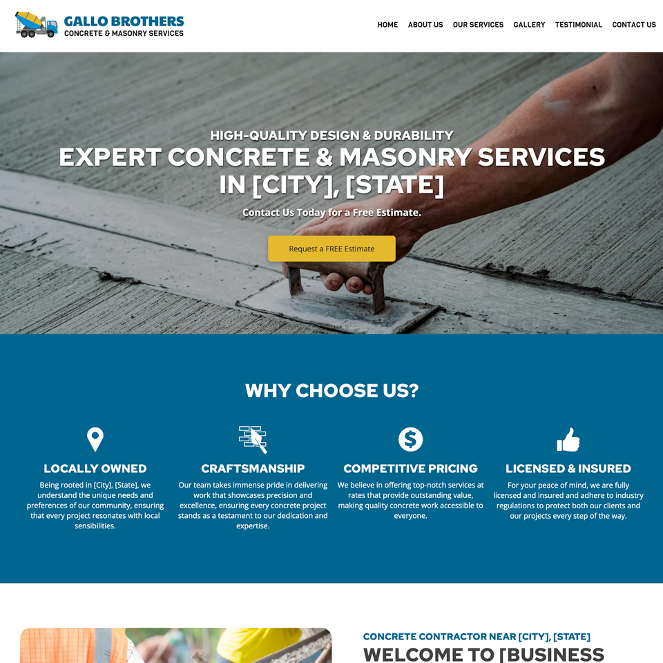 Concrete contractor website design theme
