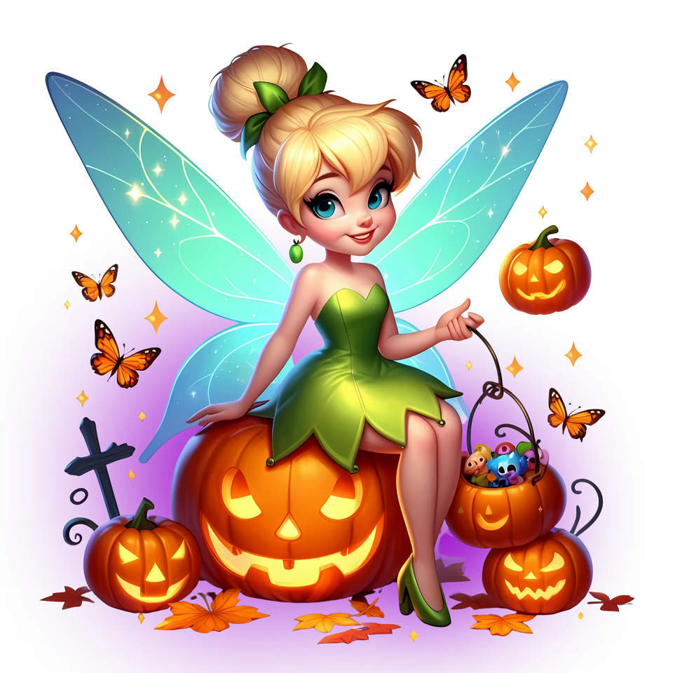 Seasons   halloween tinkerbell with pumpkins