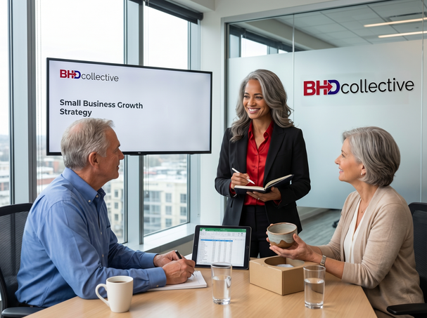 Janice helping a small business owner develop a growth strategy