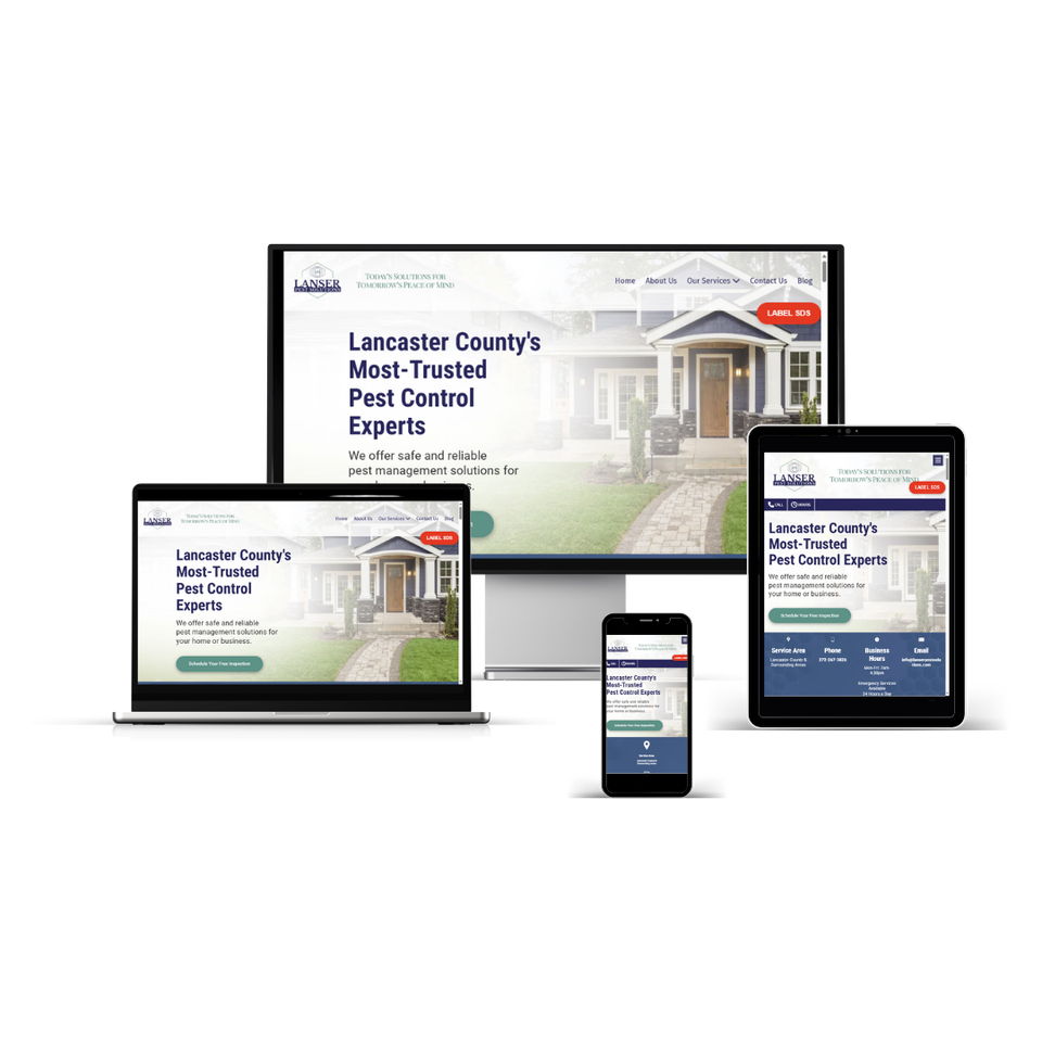 Professional pest control website design example for a local service business in Lancaster PA