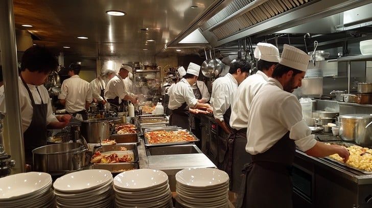 Busy restaurant kitchen stockcake