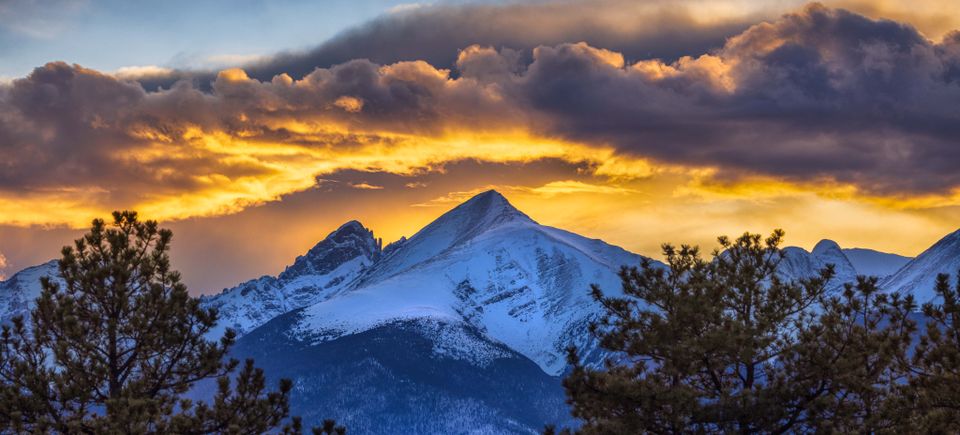 Winter sunset over the rocky mountains