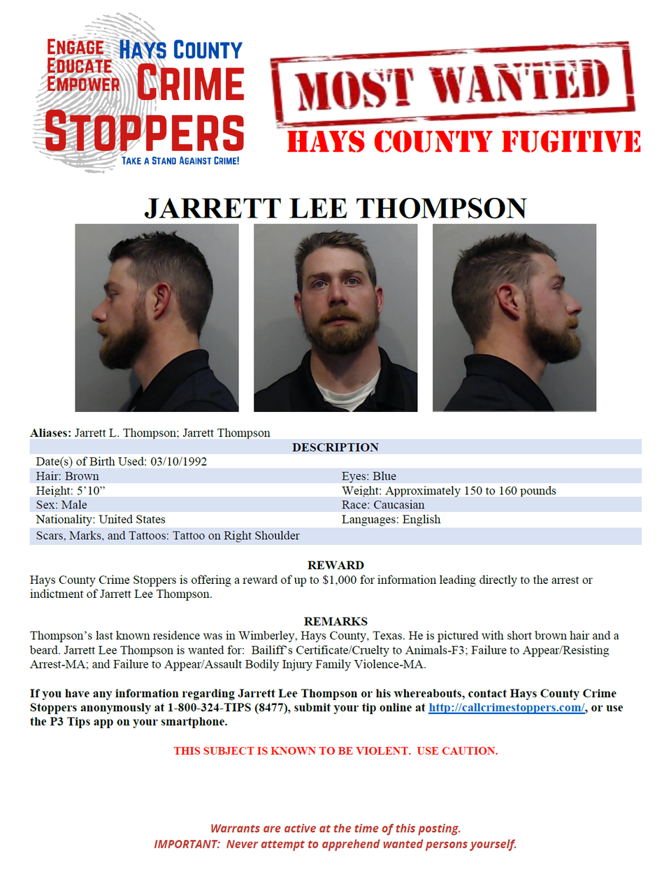 Thompson most wanted poster
