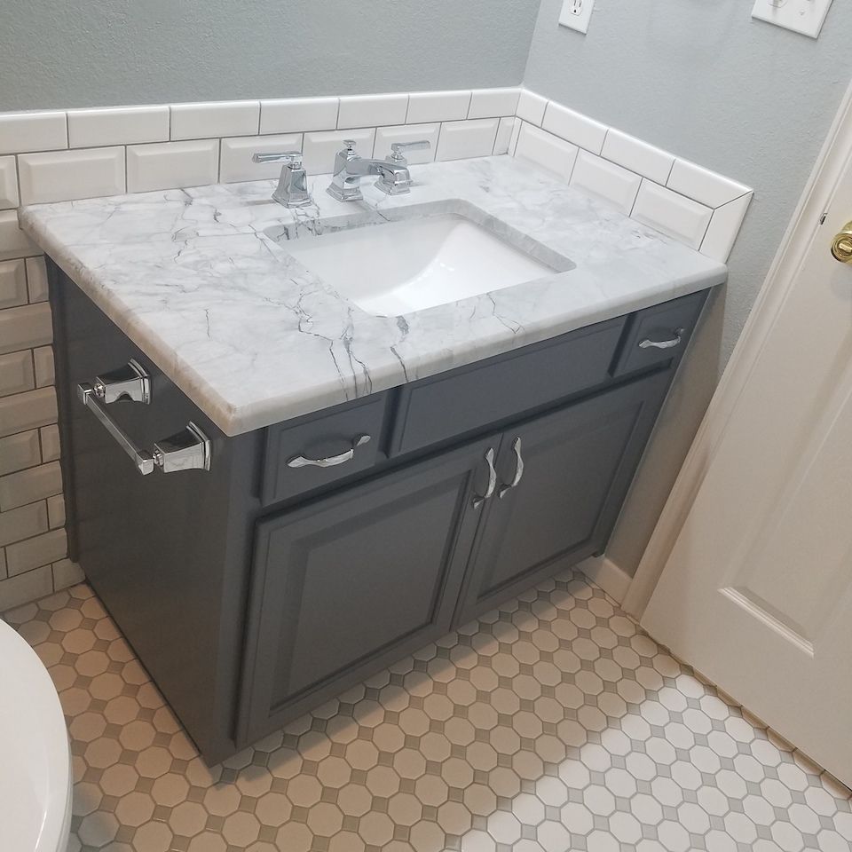 Weathered wood restoration  tulsa oklahoma  custom vanity and tile in bathroom remodel cc