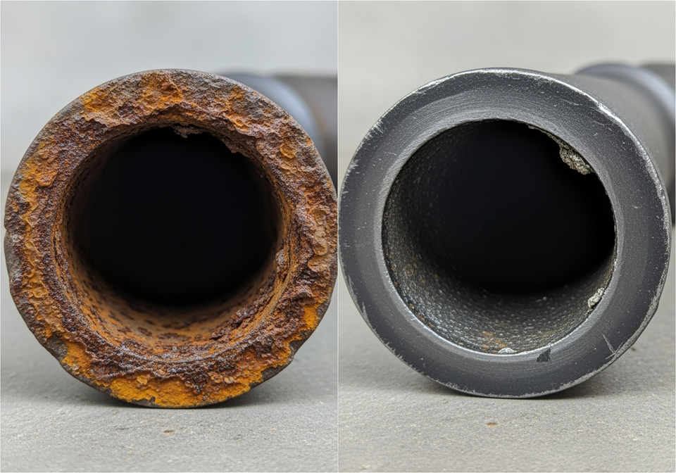Cast iron pipe descaling before after St Croix - Liburd's pipe restoration service USVI