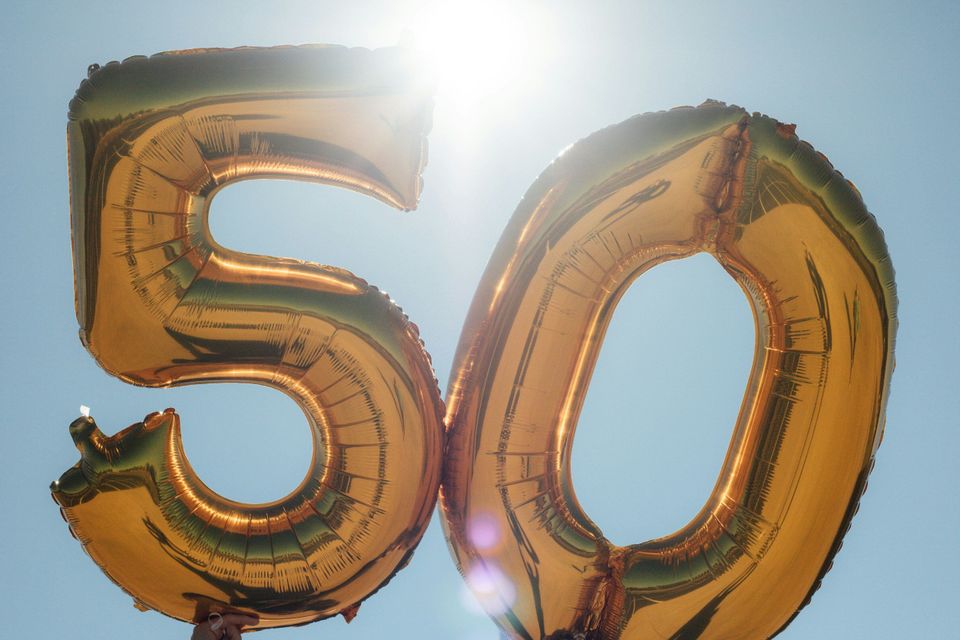 50 balloon- individual numbers in gold 