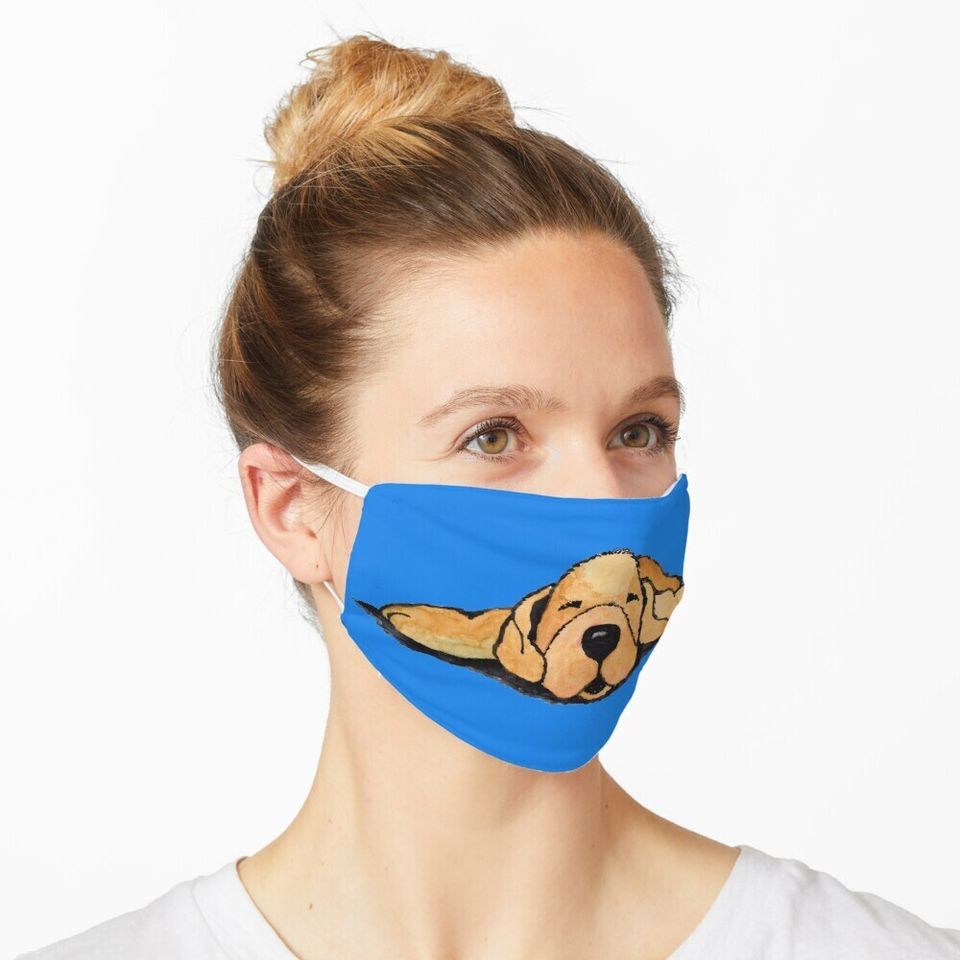 Sleepy Puppy face mask - by artist Emily Albright 