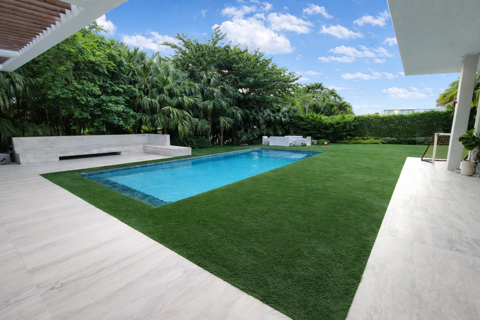 pool deck artificial grass installation