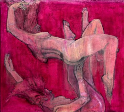 Amanda Hill: Magenta Sketch. Oil and Charcoal on Canvas. 50" x 46". 2024