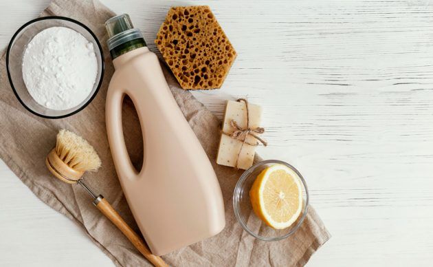 Cleaning products arrangement top view 630x388