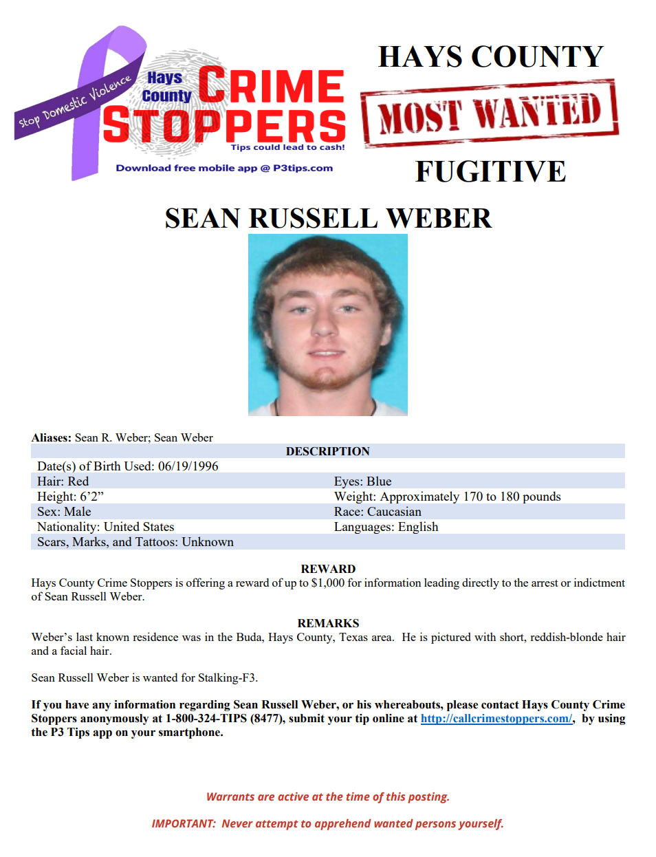 Weber most wanted poster 