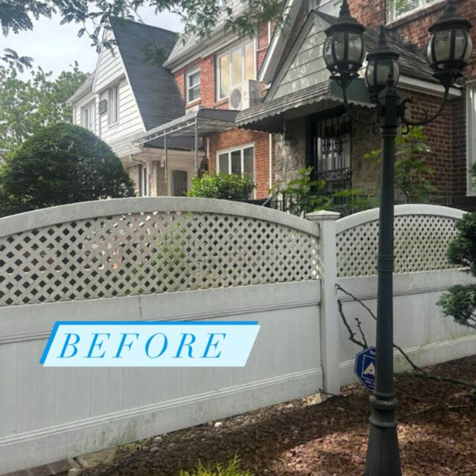 White vinyl fence pressure washing before bergen county nj