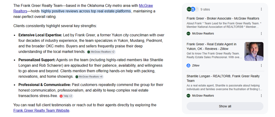 Positive reviews current website linked