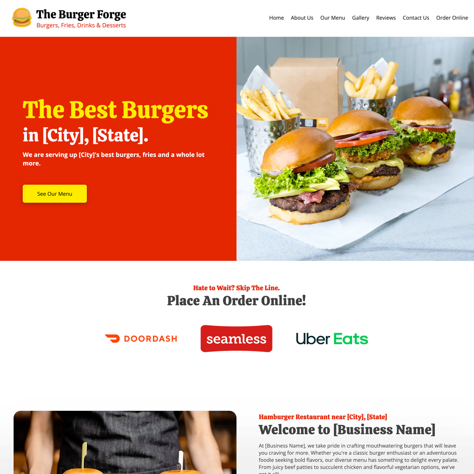 Burger restaurant website design theme