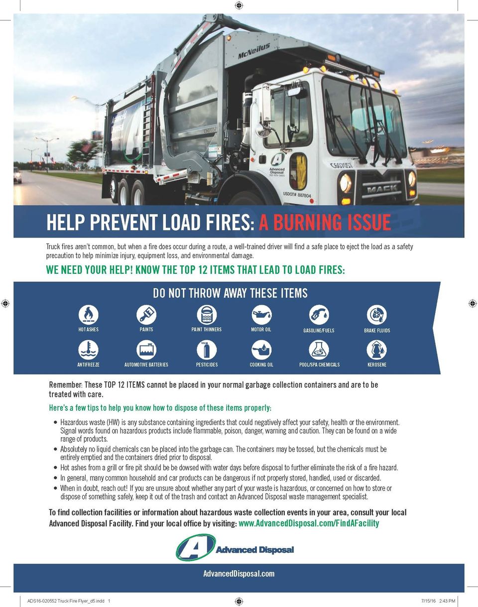 Advanced disposal truck fire flyer