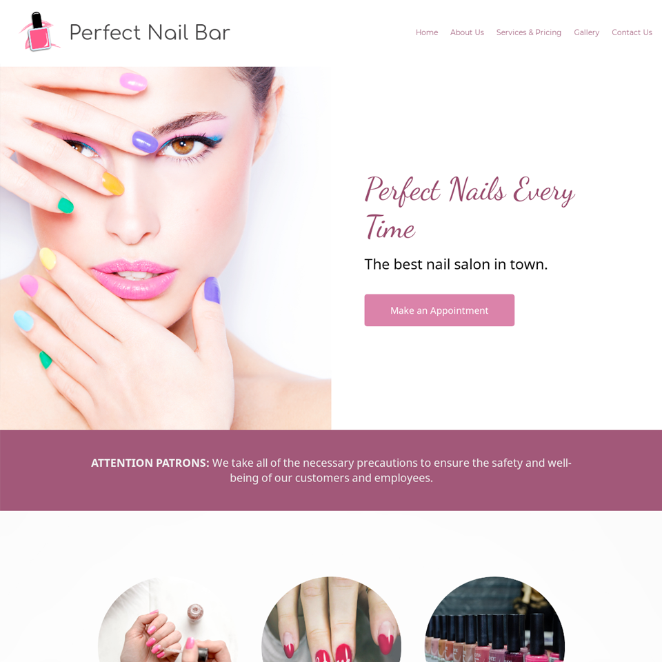 Nail salon website design theme 960x960