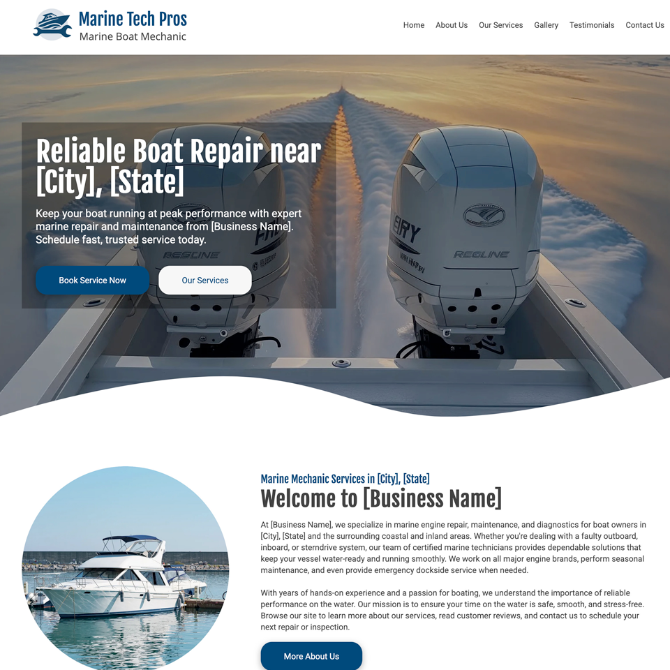 Boat repair website design theme