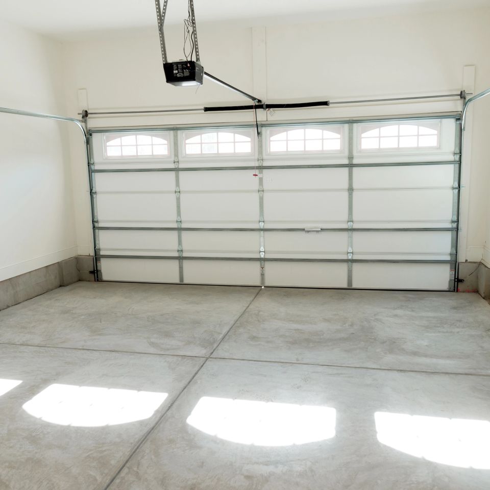 Two car garage interior with door opener 