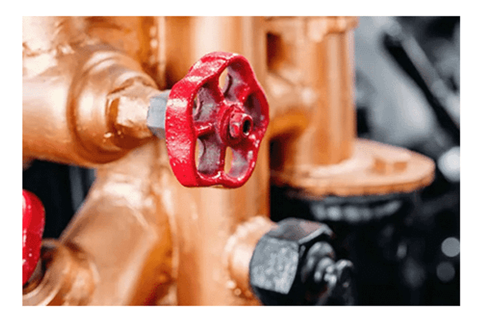 Copper pipes red valve