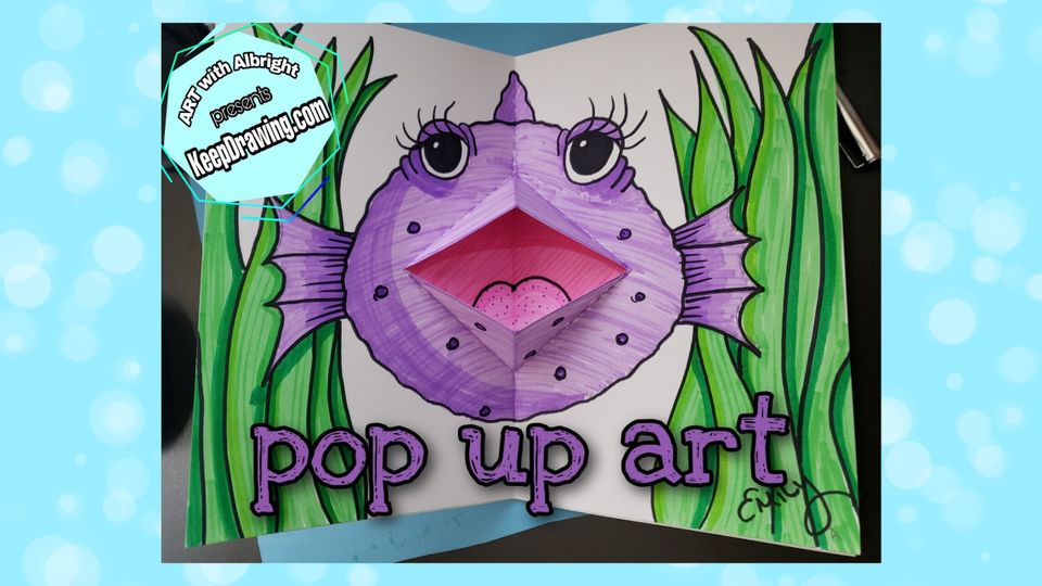 Purple puffer fish 3D pop up art for kids art with albright