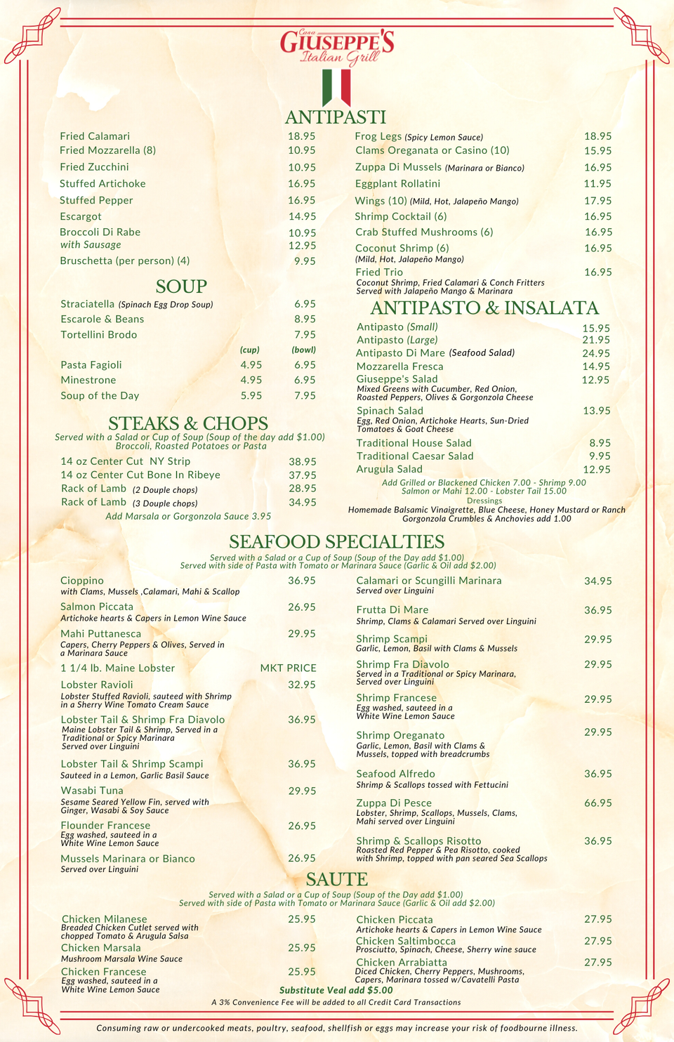 Dinner menu page 1