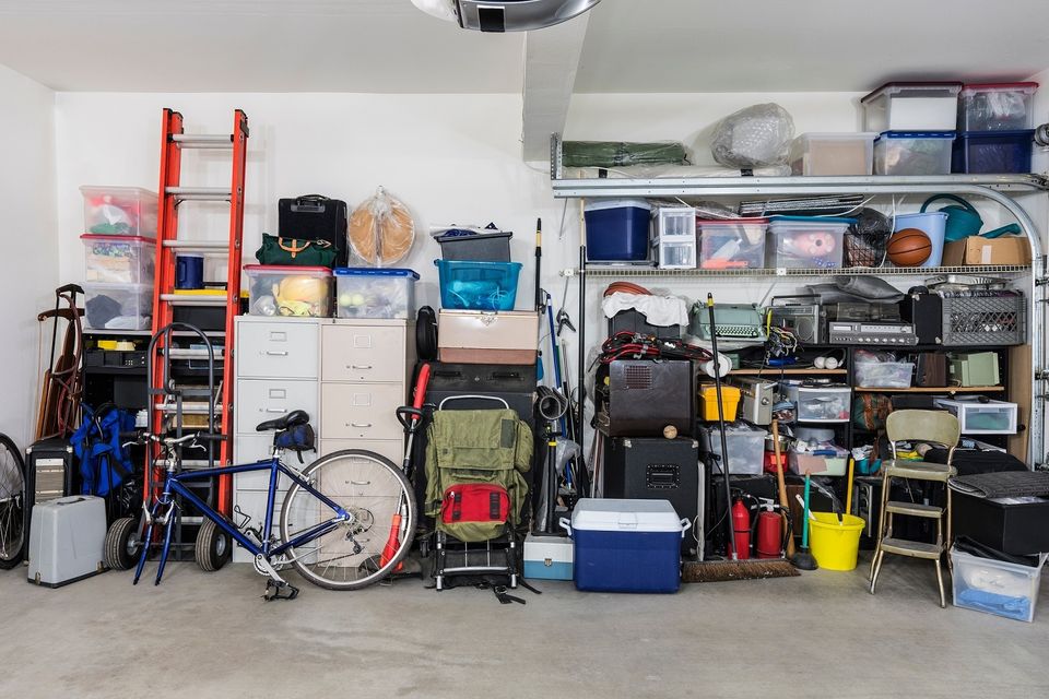 Junk organized in garage