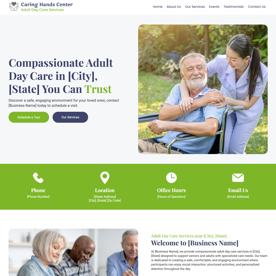 Adult day care website design theme