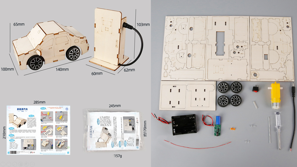 44. okyn g6796 electric vehicle diy assembly kit wooden science project educational toy for kids (2 3)