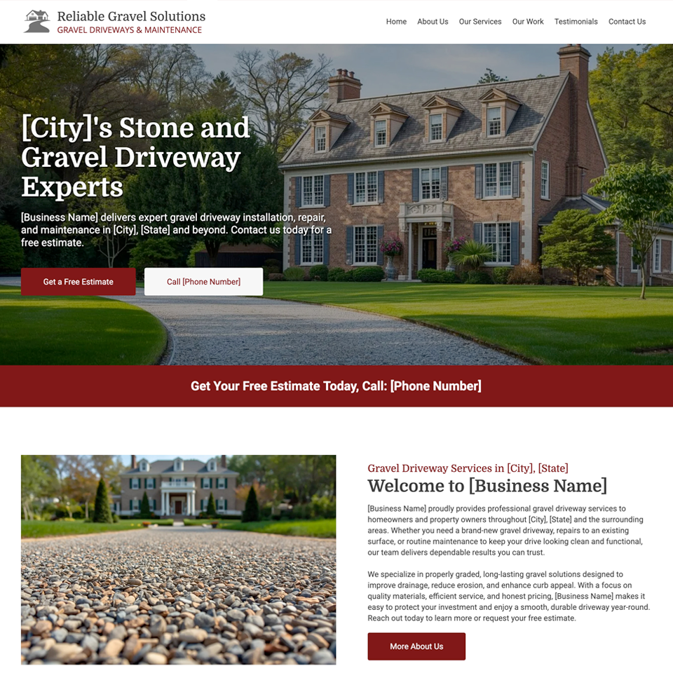 Gravel driveway website design theme