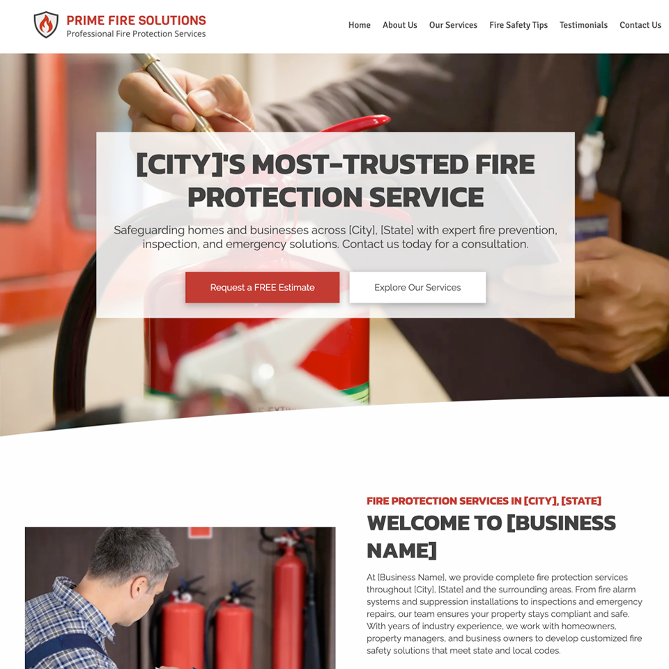 Fire protection service website design theme