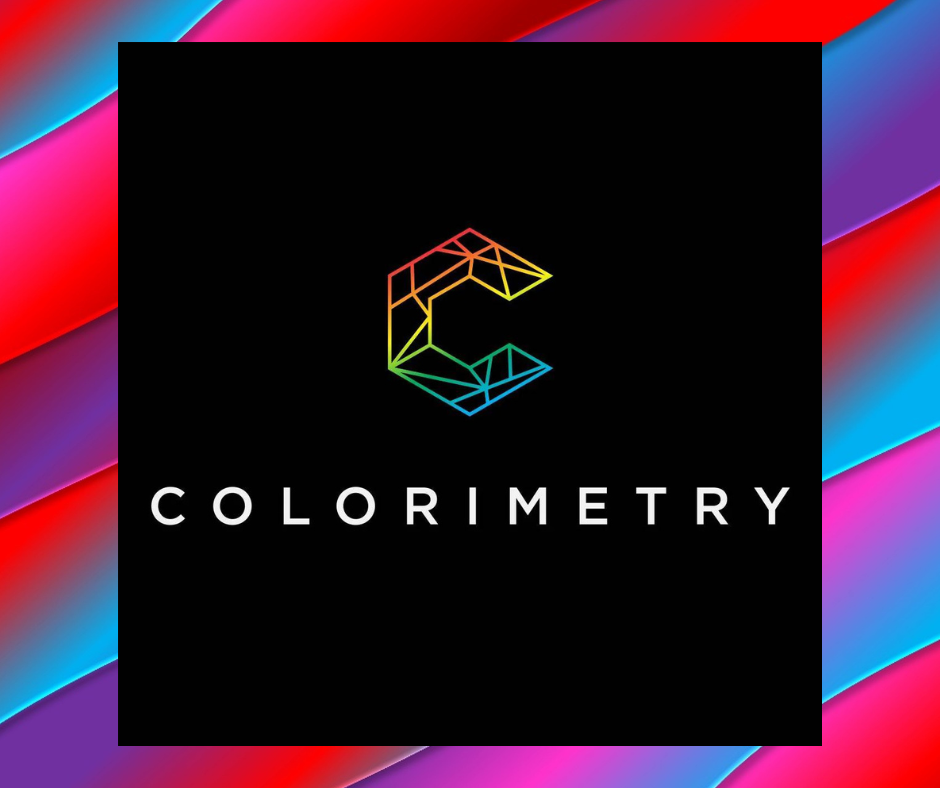 Colorimetry logo on a multicolored background